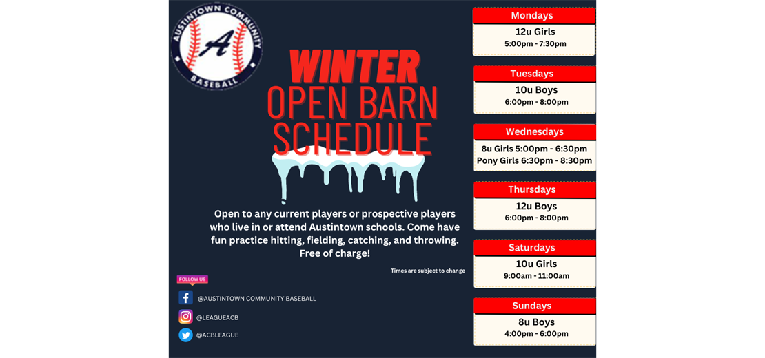 Winter Open Barn Schedule