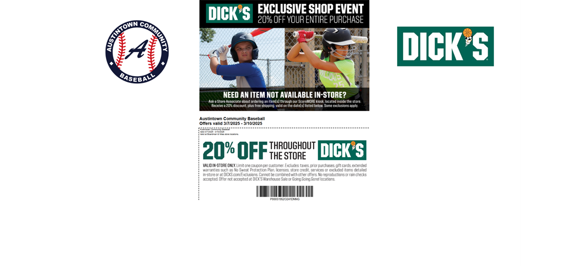 ACB In-Store Shopping Event - 20% off at Dick's March 7-10
